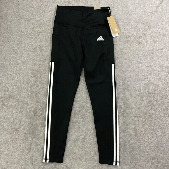 NEW Adidas Womens S Aeroready Black High-Waisted Leggings Striped - Picture 2 of 8
